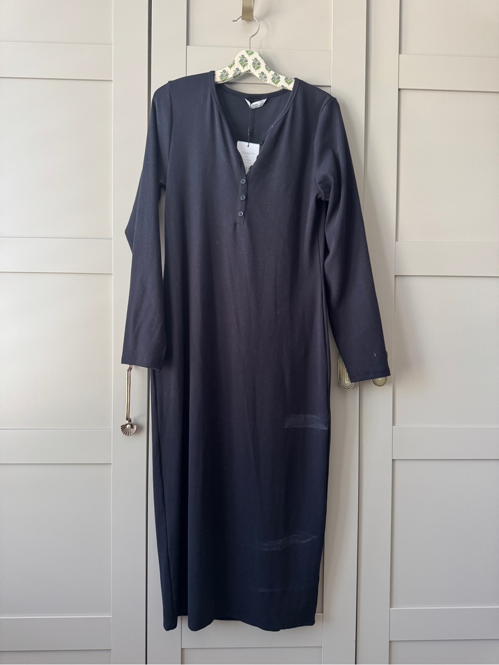 KNIX SculptRib Cotton Henley Dress Robe Style XXXL Black NWT